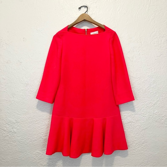Kate Spade Dress 2 Coral Red Pink Caution To The Wind Flounce - Picture 3 of 9